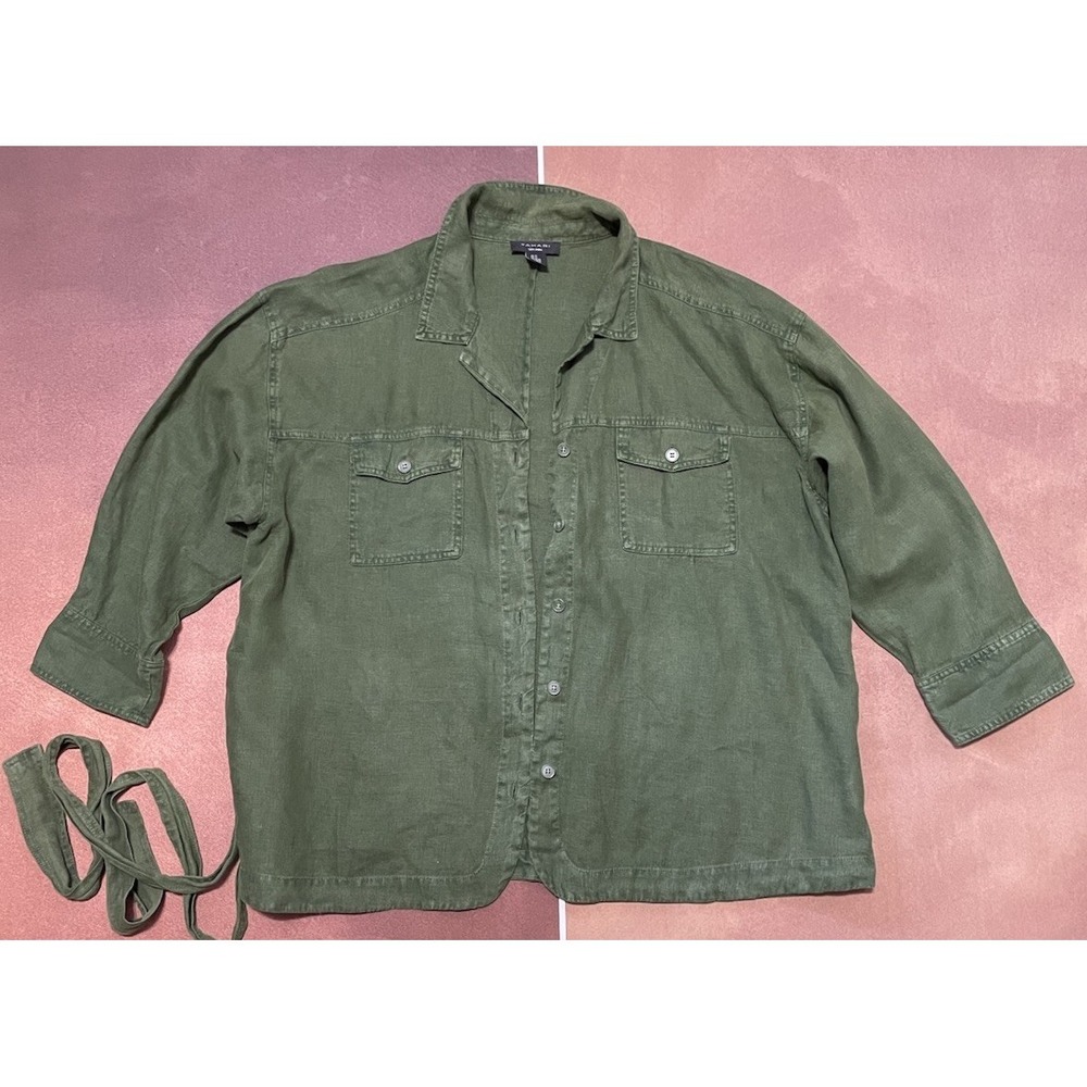 Tahari Women 3X Linen Hunter Green Blouse Blazer Jacket w Belt Business‎ Casual